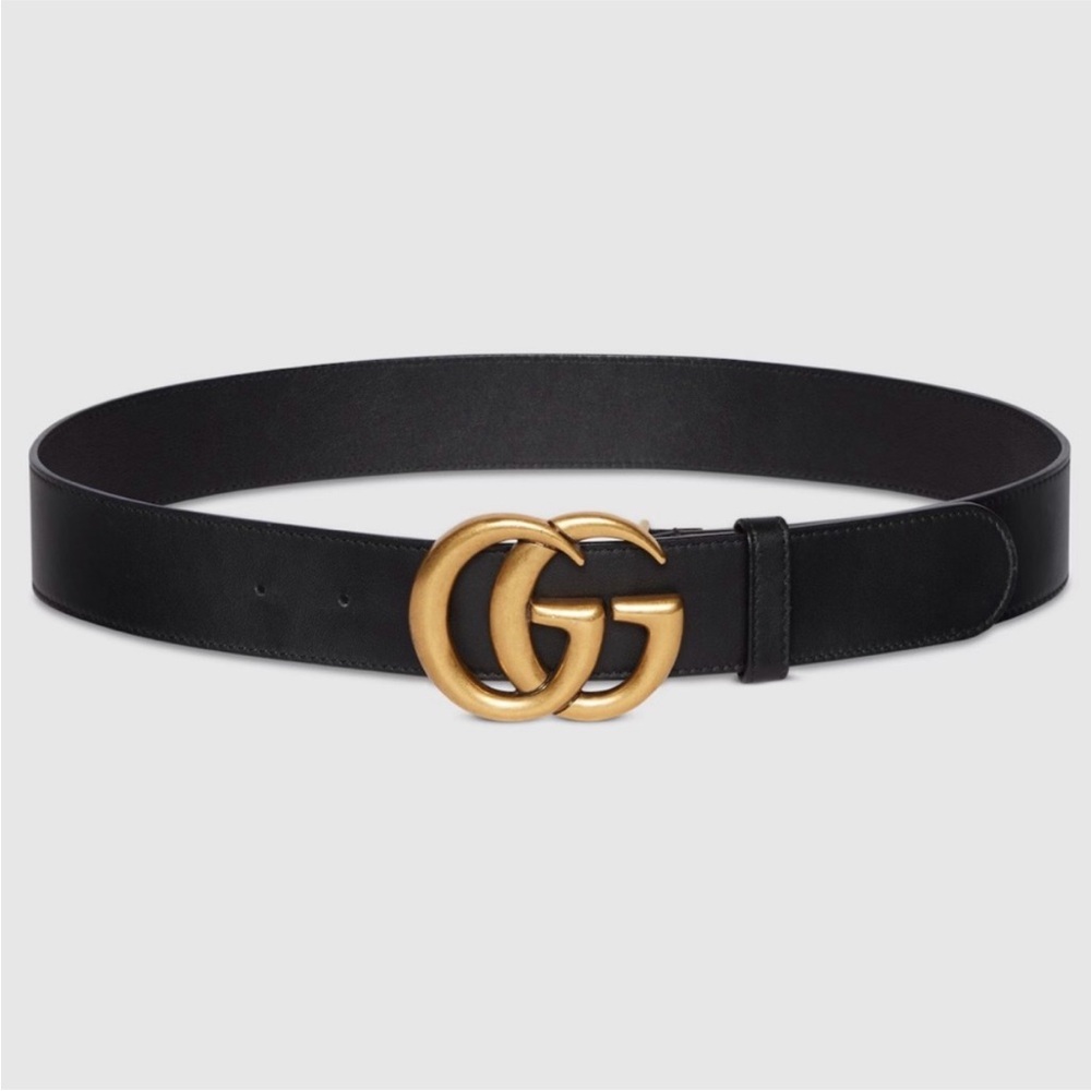 GUCCI GG Marmont Belt Black Leather Gold Buckle Size 80/32 - Picture 2 of 12